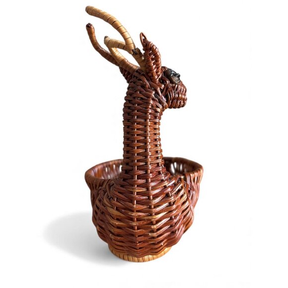 Wicker Deer Basket Bowl Decorative Woven Rattan Animal Figurine Home Decor - Picture 5 of 7